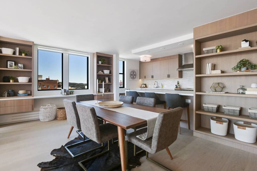 Dining area of a luxury new build condo in san francisco purchased with a Realtor buyer agent